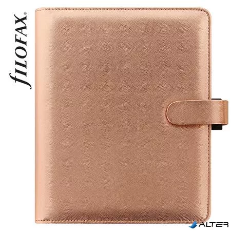 Kalendárium, gyűrűs, betétlapokkal, A5 méret, FILOFAX, 'Saffiano Metallic', rózsaarany