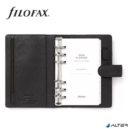 Kalendárium, gyűrűs, betétlapokkal, personal méret, FILOFAX 'Norfolk', fekete