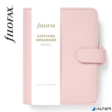 Kalendárium, gyűrűs, betétlapokkal, pocket méret, FILOFAX 'Saffiano', halvány rózsaszín