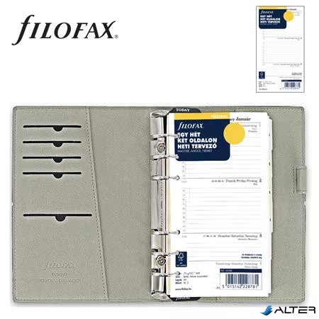 Kalendárium, gyűrűs, betétlapokkal, personal méret, FILOFAX, 'Domino', fekete
