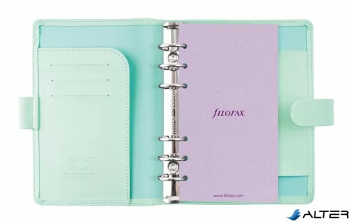 Kalendárium, gyűrűs, betétlapokkal, personal méret, FILOFAX "Saffiano", menta