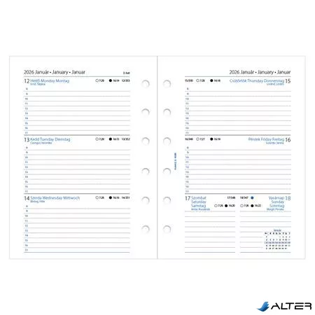 Kalendárium betét, tervező, heti, pocket (S) méret, FILOFAX, 2026