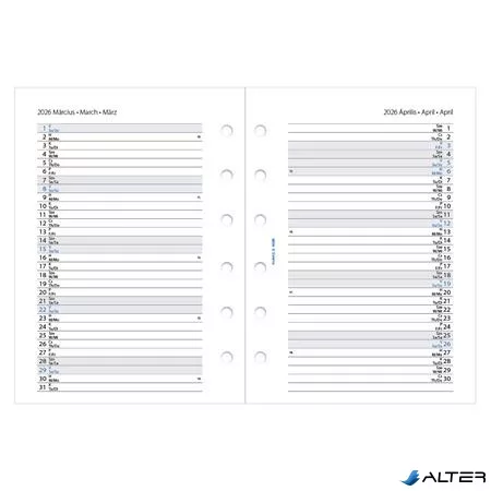 Kalendárium betét, tervező, heti, pocket (S) méret, FILOFAX, 2026