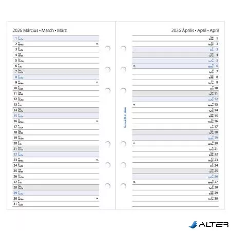 Kalendárium betét, tervező, heti, personal (M) méret, FILOFAX, 2026