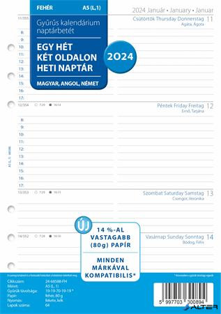 Kalendárium betét, tervező Filofaxhoz, A5, heti, 1 hét/2 oldal, 2024