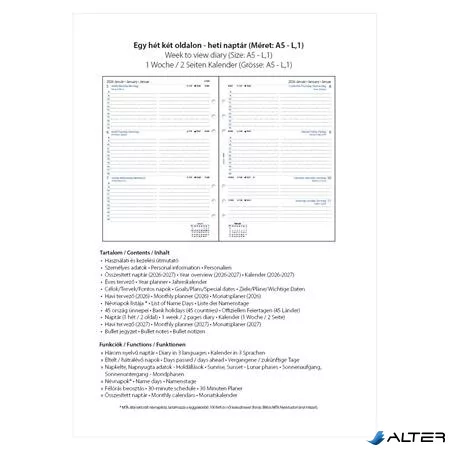 Kalendárium betét, tervező, heti, A5 (L), FILOFAX, 2026