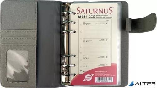 Kalendárium, gyűrűs, betétlapokkal, 'L', műbőr, SATURNUS, '229', szürke-sárgászöld
