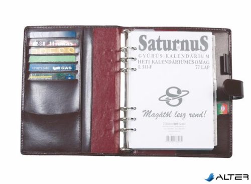 Kalendárium, gyűrűs, betétlapokkal, 'M', újrahasznosított bőr, SATURNUS, '418', barna