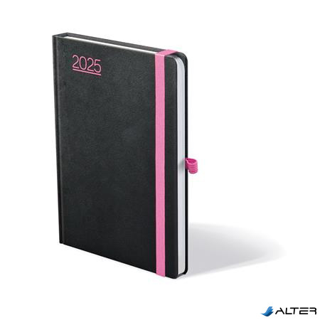 Naptár, tervező, A5, heti, TOPTIMER, "Nero", fekete-pink