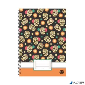  Spirálfüzet, A4, sima, 70 lap, OPTISCHOOL, "Skull"