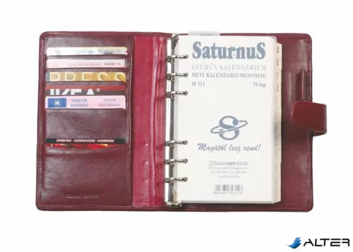 Kalendárium, gyűrűs, betétlapokkal, 'S', marhabőr, SATURNUS, '212', fekete
