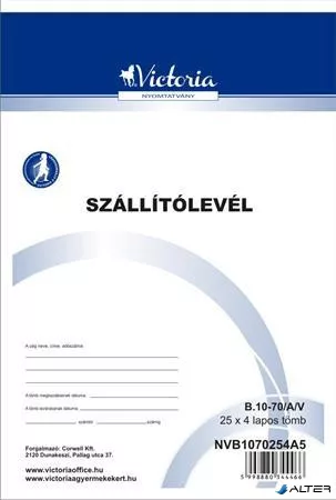 Nyomtatvány, szállítólevél, 25x4, A5, VICTORIA PAPER "B.10-70", 10 tömb/csomag