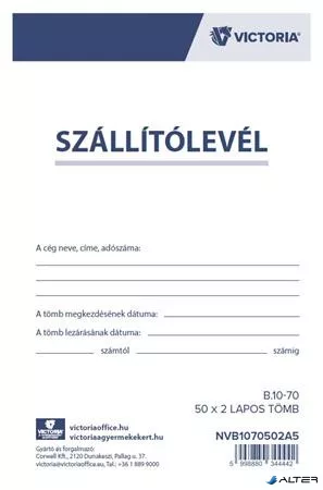 Nyomtatvány, szállítólevél, 50x2, A5, VICTORIA PAPER "B.10-70", 10 tömb/csomag