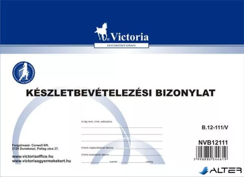 Nyomtatvány, készletbevételezési bizonylat, 25x4, A5, VICTORIA PAPER "B.12-111", 10 tömb/csomag