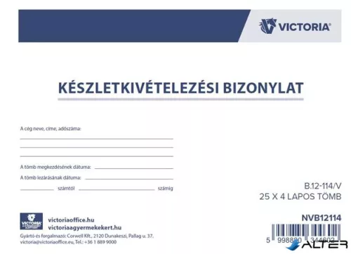 Nyomtatvány, készletkivételezési bizonylat, 25x4, A5, VICTORIA PAPER "B.12-114", 10 tömb/csomag