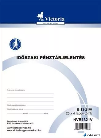 Nyomtatvány, időszaki pénztárjelentés, 25x4, A4, VICTORIA PAPER "B.13-21", 10 tömb/csomag