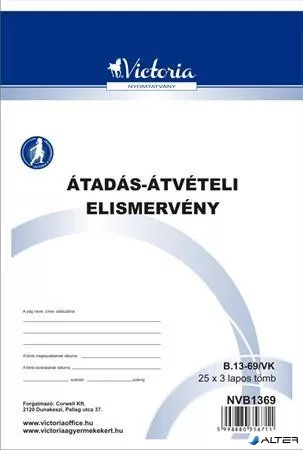 Nyomtatvány, átadás-átvételi elismervény, 25x3, A5, VICTORIA PAPER "B.13-69", 10 tömb/csomag