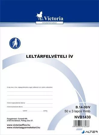 Nyomtatvány, leltárfelvételi ív, 50x3, A4, VICTORIA PAPER, "B.14-30", 10 tömb/csomag