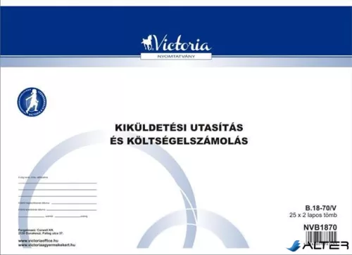 Nyomtatvány, kiküldetési utasítás és költségelszámolás, 25x2, A4, VICTORIA PAPER "B.18-70", 10 tömb/csomag