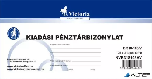 Nyomtatvány, kiadási pénztárbizonylat, 25x2, VICTORIA PAPER "B.318-103", 10 tömb/csomag