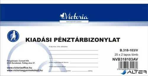 Nyomtatvány, kiadási pénztárbizonylat, 25x2, VICTORIA PAPER "B.318-103", 10 tömb/csomag