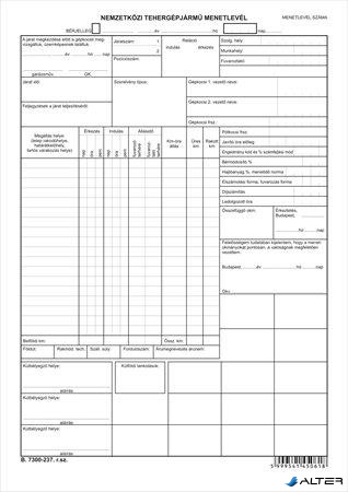 Nyomtatvány, nemzetközi tehergépjármű menetlevél, A3, VICTORIA PAPER "B.7300-237"