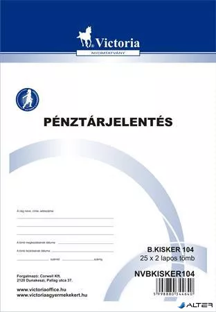 Nyomtatvány, pénztárjelentés, 25x2, A5, VICTORIA PAPER "B.Kisker-104", 10 tömb/csomag
