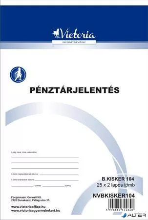 Nyomtatvány, pénztárjelentés, 25x2, A5, VICTORIA PAPER "B.Kisker-104", 10 tömb/csomag