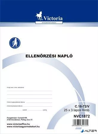Nyomtatvány, ellenőrzési napló, 25x3, A4, VICTORIA PAPER "C.18-72", 10 tömb/csomag