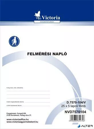 Nyomtatvány, felmérési napló, 25x5, A4, VICTORIA PAPER "D.7570-104", 10 tömb/csomag