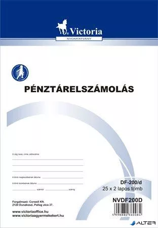 Nyomtatvány, pénztárelszámolás, 25x2, A5, VICTORIA PAPER "DF-200/d", 10 tömb/csomag