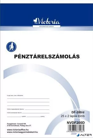 Nyomtatvány, pénztárelszámolás, 25x2, A5, VICTORIA PAPER "DF-200/d", 10 tömb/csomag