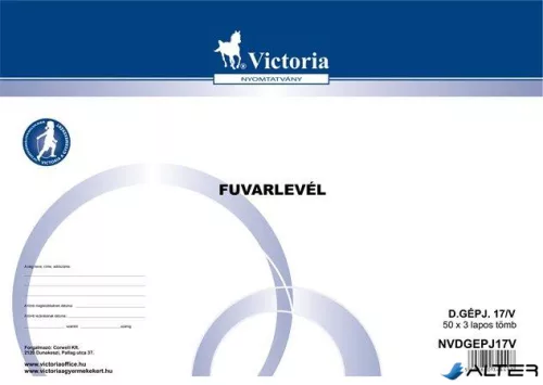 Nyomtatvány, fuvarlevél, 50x3, A4, fekvő, VICTORIA PAPER "D.GÉPJ.17", 10 tömb/csomag