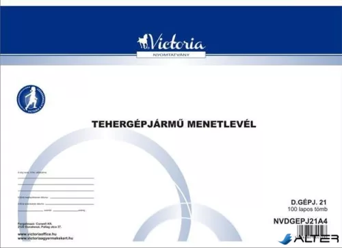 Nyomtatvány, menetlevél, tehergépjármű, 100 lap, A4, fekvő, VICTORIA PAPER, "D.GÉPJ.21.", 10 tömb/csomag