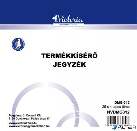 Nyomtatvány, termékkísérő jegyzék, 25x4, VICTORIA PAPER "DMG 3-12", 10 tömb/csomag