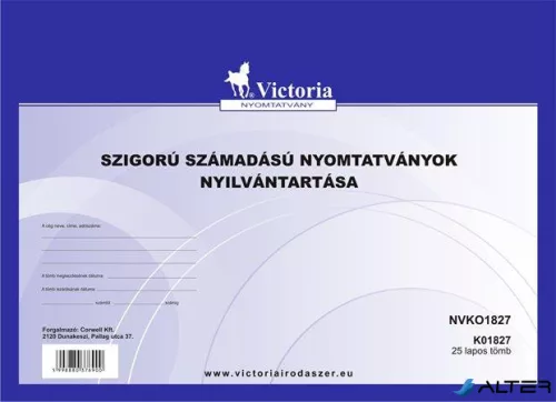 Nyomtatvány, szigorú számadású nyomtatványok nyilvántartása, 25 lap, A4, VICTORIA PAPER, 10 tömb/csomag
