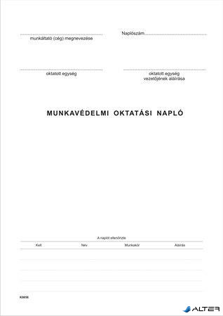 Nyomtatvány, munkavédelmi oktatási napló, 40 oldal, A4, VICTORIA PAPER, 10 tömb/csomag