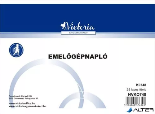 Nyomtatvány, emelőgépnapló, 25 lap, A5, VICTORIA PAPER, 20 tömb/csomag