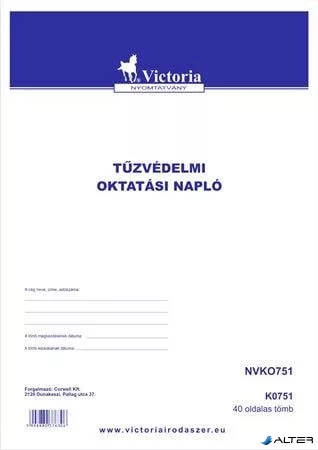 Nyomtatvány, tűzvédelmi oktatási napló, 40 oldal, A4, VICTORIA PAPER, 10 tömb/csomag