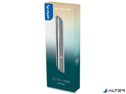 Golyóstoll, 0,32 mm, nyomógombos, ezüst tolltest, PILOT "Acro 1000", kék