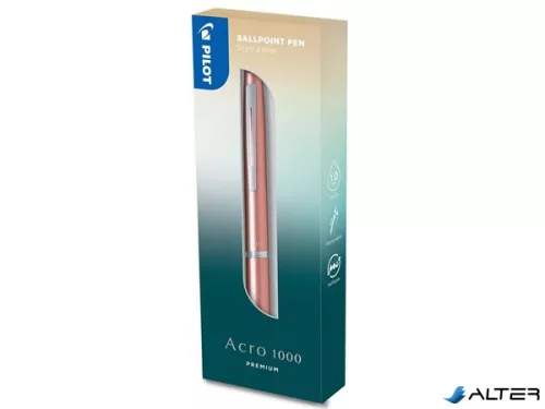 Golyóstoll, 0,32 mm, nyomógombos, korallarany tolltest, PILOT "Acro 1000", kék