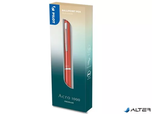 Golyóstoll, 0,32 mm, nyomógombos, metálpiros tolltest, PILOT "Acro 1000", kék