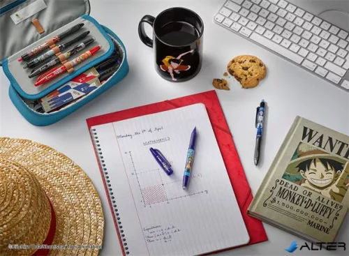 Rollertoll készlet, 0,35 mm, nyomógombos, PILOT "Frixion Ball"/"Frixion Ball Plus", 3különböző szín+One Piece matrica