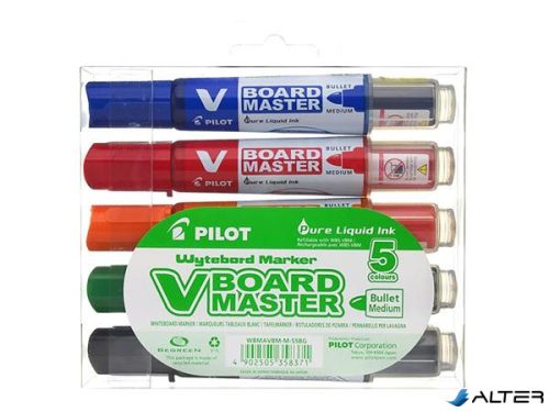 Táblamarker készlet, 2,3 mm, kúpos, PILOT "V-Board Master", 5 különböző szín