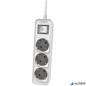   Elosztósor, 3 csatlakozóaljzat, 1,5 m kábel, PHILIPS, fehér