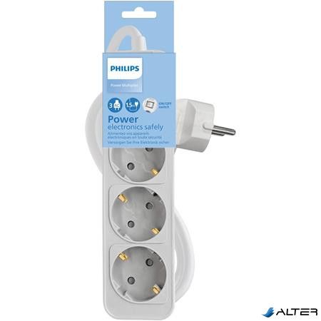 Elosztósor, 3 csatlakozóaljzat, 1,5 m kábel, PHILIPS, fehér