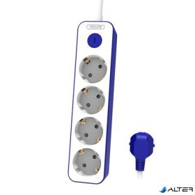   Elosztósor, 4 csatlakozóaljzat, 1,5 m kábel, PHILIPS, fehér-kék