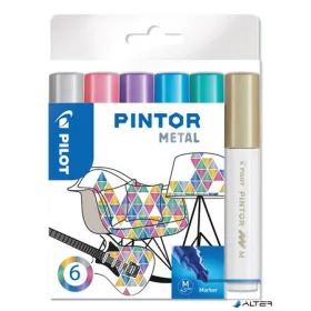   Dekormarker készlet, 1,4 mm, PILOT "Pintor M" 6 különböző metál szín