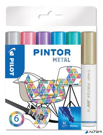 Dekormarker készlet, 1,4 mm, PILOT 'Pintor M' 6 különböző metál szín