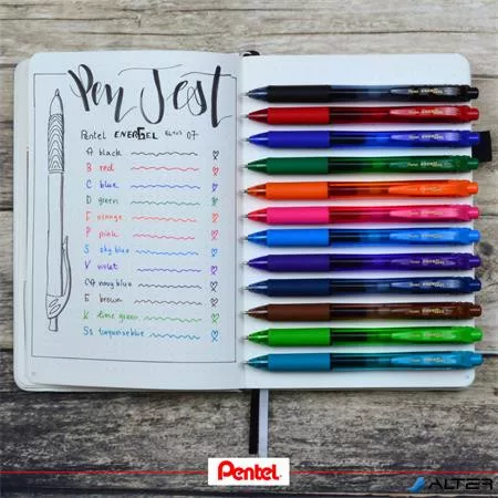 Zseléstoll, 0,35 mm, nyomógombos, PENTEL "EnerGelX BL107", türkiz